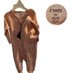 Chaps Baby Girl Floral Print Design 2 Piece Footed Outfit New With Tag Size 6 Mo